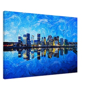 OSLO NORWAY City Skyline Night View Art 0.75&quot; Slim Stretched Canvas Print Wall Decor Norwegian Travel Art 5 Sizes Eco Friendly