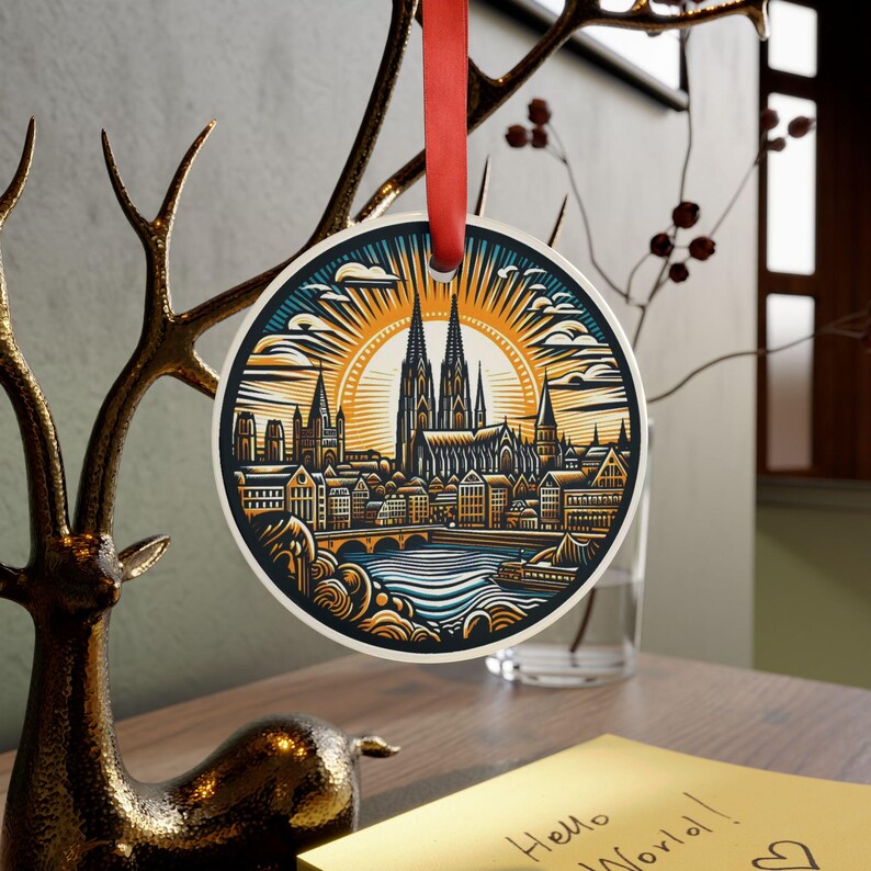 COLOGNE GERMANY City Skyline, Round Acrylic Ornament, German Travel