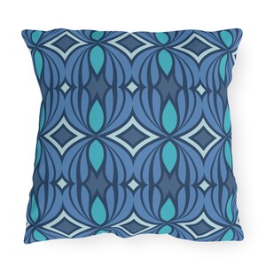 Outdoor Pillow Blue Tribal Geometric Pattern UV Ray Water Resistant Porch Pillow Patio Cushion Boho Backyard Home Decor 4 SIZES