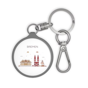 BREMEN GERMANY City Skyline German Travel Round Acrylic Metal Keyring Tag Baggage Tag Keychain Zipper Charm Travel Accessory Gift