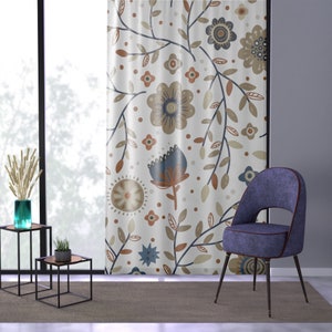 50 X 84 Inch Window Curtain Semi Transparent Polyester Panel Earth Tone Swedish Floral Pattern Scandinavian Home Decor Nordic Window Fashion