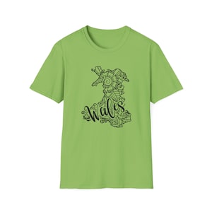 ウェールズ カントリーアウトライン マンダラ ユニセックス ソフトスタイル Tシャツ ギルダン ボヘミアン グラフィック コットン クルーネック Tシャツ ウェールズ ギフト 環境に優しい服