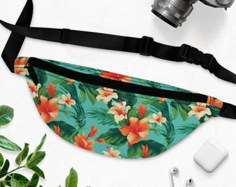 Polyester Fanny Pack One Size Adjustable Orange Hibiscus Flower Hawaiian Pattern Hawaii Floral Print Bag Travel Accessory