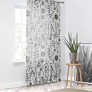 50 X 84 Inch Polyester Window Curtain Black and White Floral Swedish Flowers Scandinavian Botanical Pattern Window Home Decor