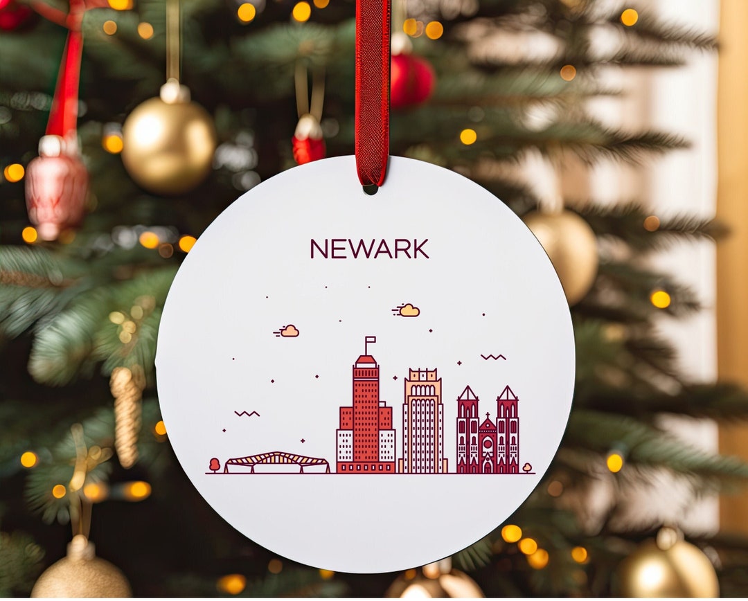 NEWARK NEW JERSEY City Skyline, American Travel White Acrylic Ornament ...