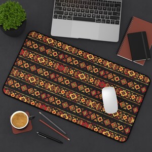 African Tribal Pattern 3 mm Thick Neoprene Desk Mat 3 SIZES Office Accessory Gift Laptop Mat Gaming Desk Mat Mousepad Black History Month image 1