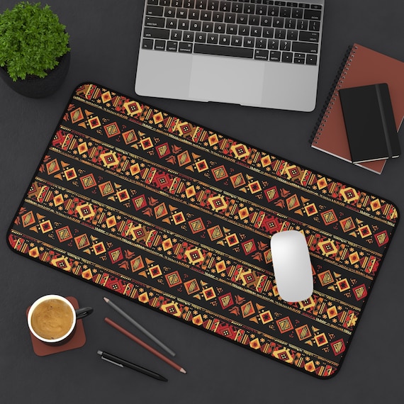 African Tribal Pattern 3 mm Thick Neoprene Desk Mat 3 SIZES Office Accessory Gift Laptop Mat Gaming Desk Mat Mousepad Black History Month