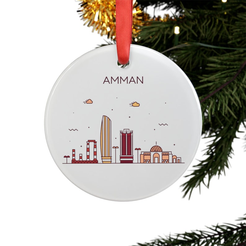 AMMAN JORDAN City Skyline, Jordanian Travel Round White Acrylic