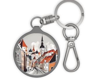 TALLINN ESTONIA City Skyline EstonianTravel Round Acrylic Metal Keyring Tag Baggage Keychain Backpack Zipper Charm Travel Accessory Gift