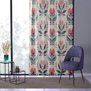 50 X 84 Inch Polyester Window Curtain Swedish Flowers Scandinavian Pattern Window Treatment Nordic Home Decor