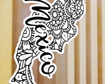 MEXIKO Landskontur Boho Mandala Mönster Kiss-Cut Vinyldekaler Inomhus Utomhus Mexikansk Bilklistermärke Laptopdekal Vattenflaskklistermärke