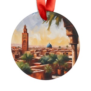MARRAKECH MOROCCO City Skyline, Moroccan Travel Round Acrylic Ornament, Personalized Gift, Christmas Tree Ornament, Holiday Decoration