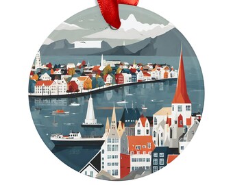 REYKJAVIK ICELAND City View, Icelandic Travel Acrylic Ornament, Personalized Christmas Tree Ornament, Holiday Decor Gift, Nordic Home Decor