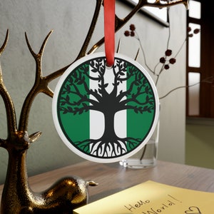NIGERIA Flagge Familienbaumwurzeln, nigerianische Ancestry Erb Pride Acryl Verzierung, personalisiertes Geschenk, Weihnachtsbaumverzierung, Feiertagsdekor