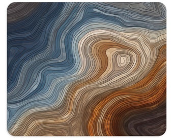 Blue and Earth Tones Wavy Wood Grain Line Pattern Round or Rectangle Mousepad Mouse Pad Computer Tech Desk Accessory Office Techie Gift