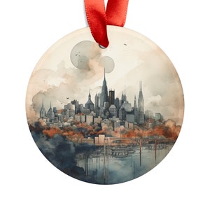 MONTREAL QUEBEC CANADA City View Skyline, Canadian Travel Round Acrylic Ornament, Personalized Christmas Tree Ornament, Holiday Gift