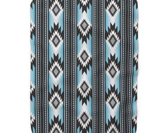 Blau Streifen Muster, Sherpa Fleece Decke, Warmer Tribal Couch Überwurf, Südwestern Wohnkultur Geschenk