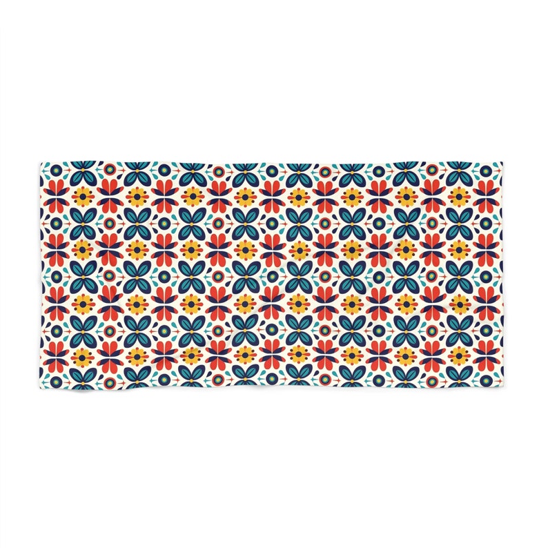 Toalla de playa con estampado floral mexicano colorido inspirado en México, toalla de poliéster y algodón con respaldo de bucle, toalla pesada de DOS TAMAÑOS imagen 4