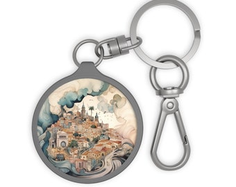 LISBON PORTUGAL City Skyline Portuguese Travel Round Acrylic Metal Keyring Tag Baggage Keychain Backpack Zipper Charm Travel Accessory Gift