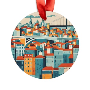 LISBON PORTUGAL Cubist Style, Portuguese Travel Round Acrylic Ornament, Personalized Gift, Christmas Tree Ornament, Holiday Decoration
