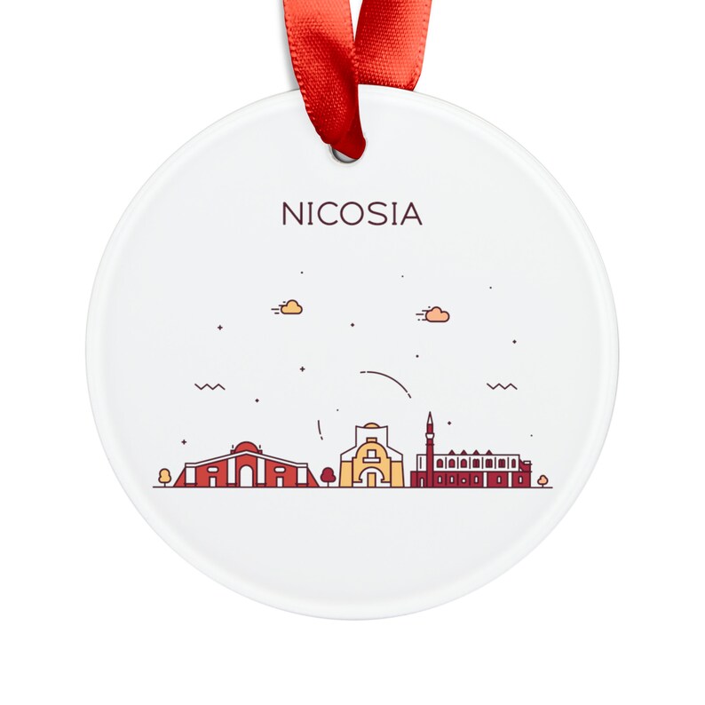 NICOSIA CYPRUS City Skyline, Cypriot Travel White Acrylic Ornament