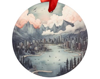 VANCOUVER, Colombie-Britannique, Canada, vue sur la ville, voyage au Canada, héritage des racines de la famille, décoration de Noël en acrylique avec ruban rouge, cadeau de Noël