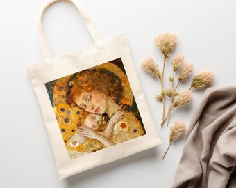 PERSONALIZED Mother's Day Mother Child Graphic Custom Gift 15 x 16 Inch Natural Cotton Canvas Tote Bag Shopping Bag Book Bag