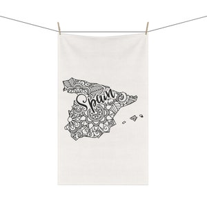 SPAIN Country Outline Mandala Boho Graphic 18 x 30 Inch Kitchen Tea Towel Cotton Twill or Polyester Towel Spanish Home Decor Gift