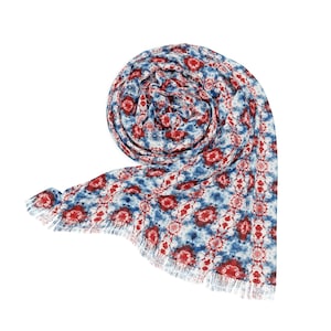 Rot Weiß Blau Tie Dye Muster 70 cm x 73 cm Lang Leichter Transparenter Schal Boho Style Damen Accessoire 4th of Juli Fashion