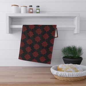 18 x 30 Inch Nordic Inspired Black Red Pattern Kitchen Tea Towel Cotton Twill or Polyester Scandinavian Kitchen Home Decor Norwegian Design