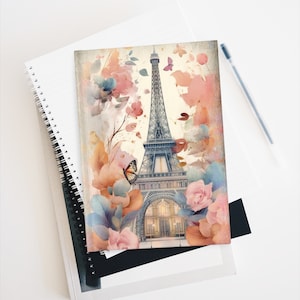 PARIS FRANCE Eiffel Tower French Travel Journal 128 Ruled Line Pages 5 x 7 Inches Hardcover Notebook Dream Diary
