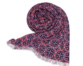 Purple and Pink India Inspired Pattern 27 Inch x 73 Inch Long Lightweight Transparent Scarf Boho Style Women's Accessory Fashion