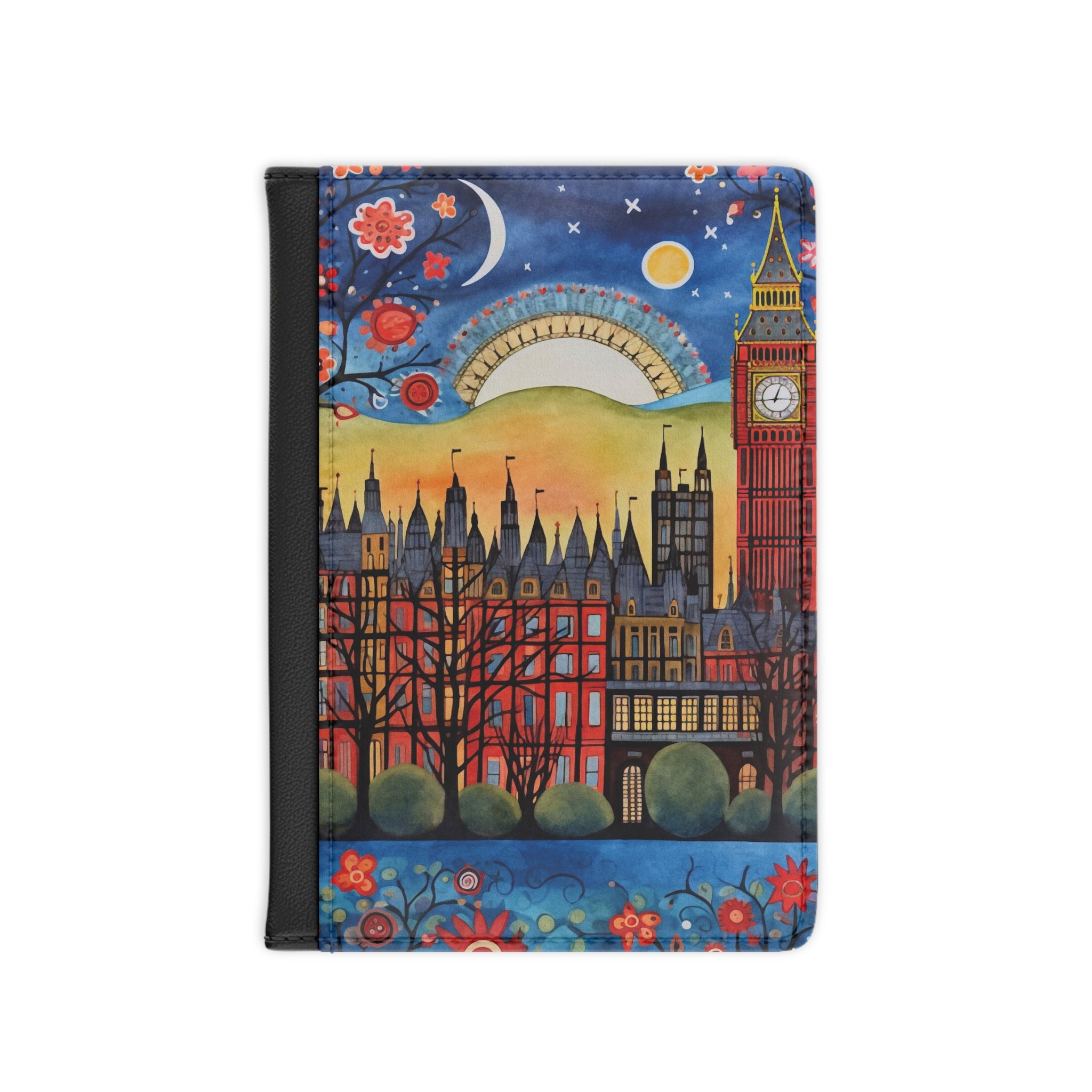 London England Skyline PASSPORT WALLET Faux Leather RFID Blocking Passport Cover Holder International Travel Accessory Globetrotter Gift