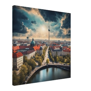 BERLIN GERMANY City Night View Wall Art Slim Stretched Canvas Print Wall Decor German Travel Art 5 Sizes Home Decor Gift