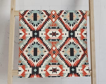 Toalla de baño de algodón y poliéster con diseño geométrico tribal del suroeste, 16 x 28 pulgadas, regalo de decoración del hogar del suroeste