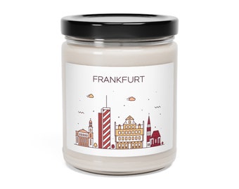 Francfort, Allemagne, ville, bougie de soja parfumée végétalienne, pot en verre de 9 oz, 9 parfums, voyage en allemand, cadeau de décoration d'intérieur minimaliste respectueux de l'environnement
