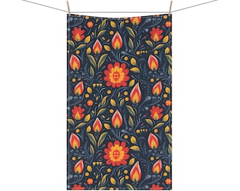 Nordic Floral Folk Art Muster 18 x 30 Zoll Küche Geschirrtuch Baumwollköper oder Polyester Skandinavisches Wohndekor