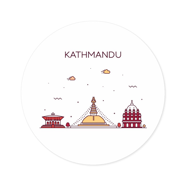 KATHMANDU NEPAL City Skyline Travel Round Water Resistant Vinyl Sticker