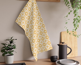 Motif géométrique nordique jaune et blanc 18 x 30 pouces Torchon de cuisine Sergé de coton ou polyester Décoration d’intérieur scandinave