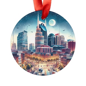 Nassville Tennessee Stadtansicht, WA Reiserunde Acrylverzierung, personalisiertes Geschenk, Weihnachtsbaumverzierung, Feiertagsdekoration
