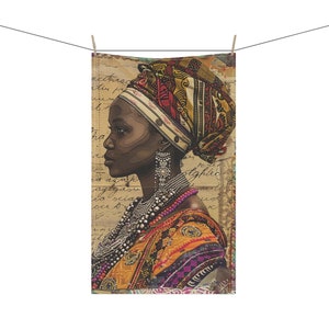 AFRICAN Queen Black Woman Pride 18 x 30 Inch Kitchen Tea Towel Cotton Twill Polyester Towel Africa Home Decor Housewarming Gift