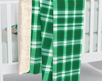 Manta de forro polar Sherpa acogedora con estampado de cuadros verdes irlandeses, cálida manta para sofá, decoración del hogar de Irlanda, regalo del día de San Patricio