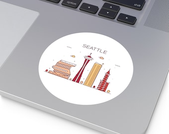 SEATTLE WASHINGTON Stadt Skyline Reise Runde wasserfest Vinyl Aufkleber Indoor Outdoor Auto Aufkleber Laptop Aufkleber Wasserflasche Aufkleber