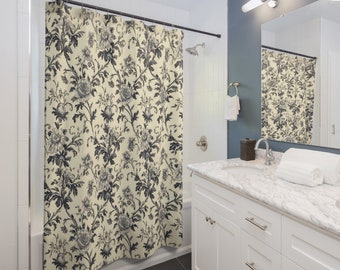 Vintage French Floral Pattern Polyester 71 x 74 Inch Shower Curtain Shabby Chic Bathroom Decor Bathtub Curtain Boho Home Decor