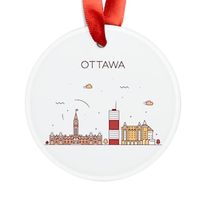 OTTAWA ONTARIO CANADA City Skyline, Canadian Travel White Acrylic Ornament, Personalized Christmas Tree Ornament, Holiday Home Decor Gift