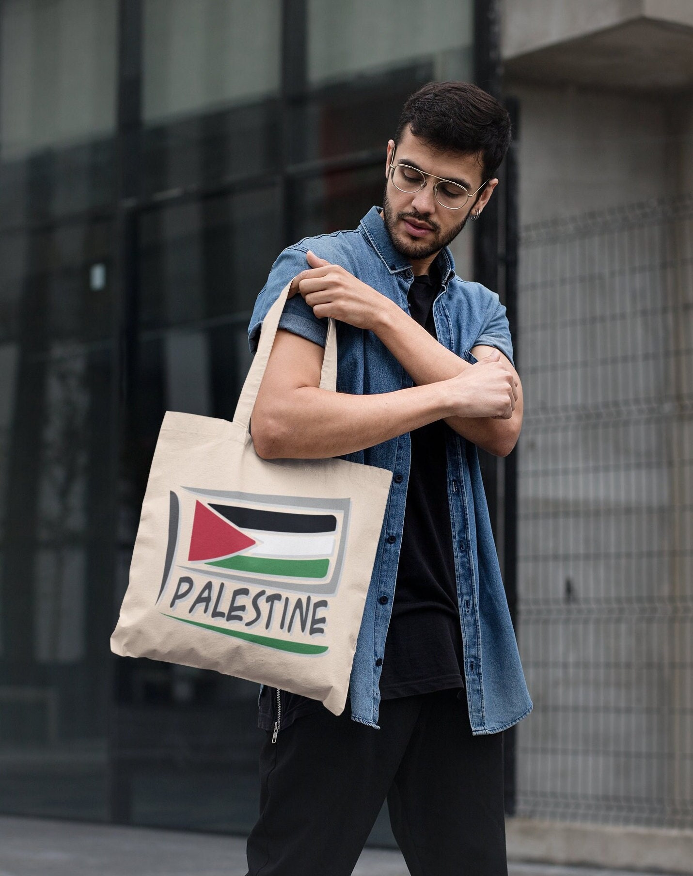 PALESTINE Flag Cotton Canvas 15 X 16 Inch Tote Bag Palestinian
