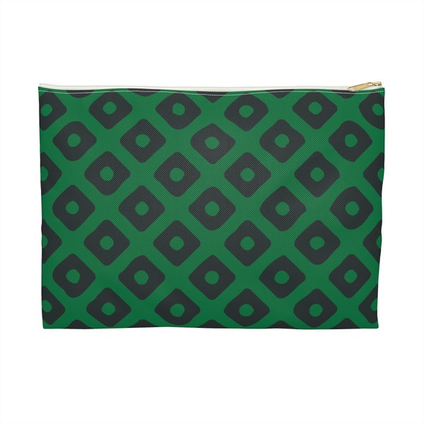 Pochette japonaise géométrique verte noire pour accessoires de voyage en polyester, trousse de maquillage pour produits de beauté, fermeture à glissière, pochette à crayons plusieurs tailles