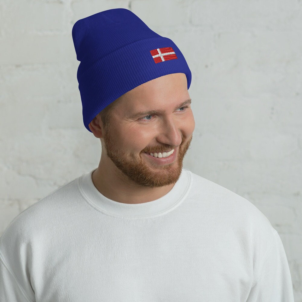 DÄNEMARK Flagge EMBROIDERY Unisex Acryl Cuffed Beanie Danish Ancestry Heritage Pride Wintermütze Mehrere Farben