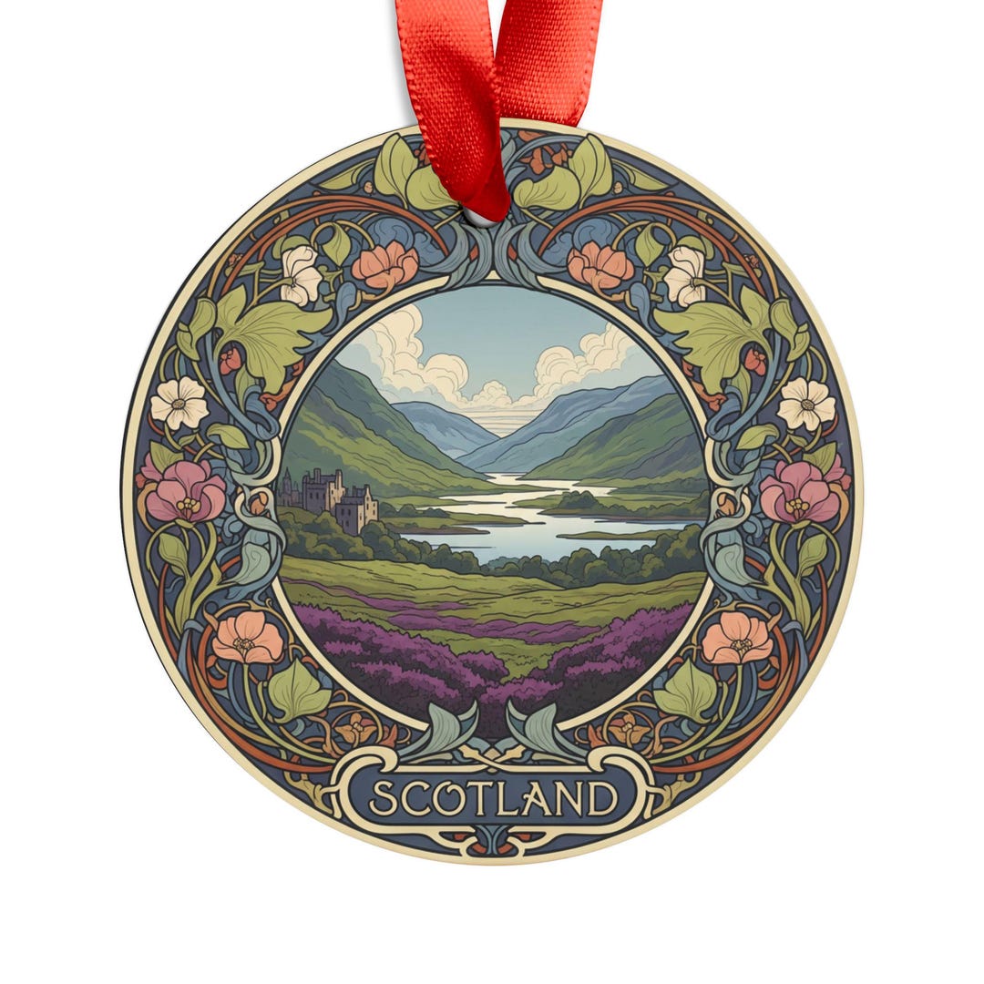 Scotland Landscape - Art Nouveau Style - Round Acrylic Ornament ...