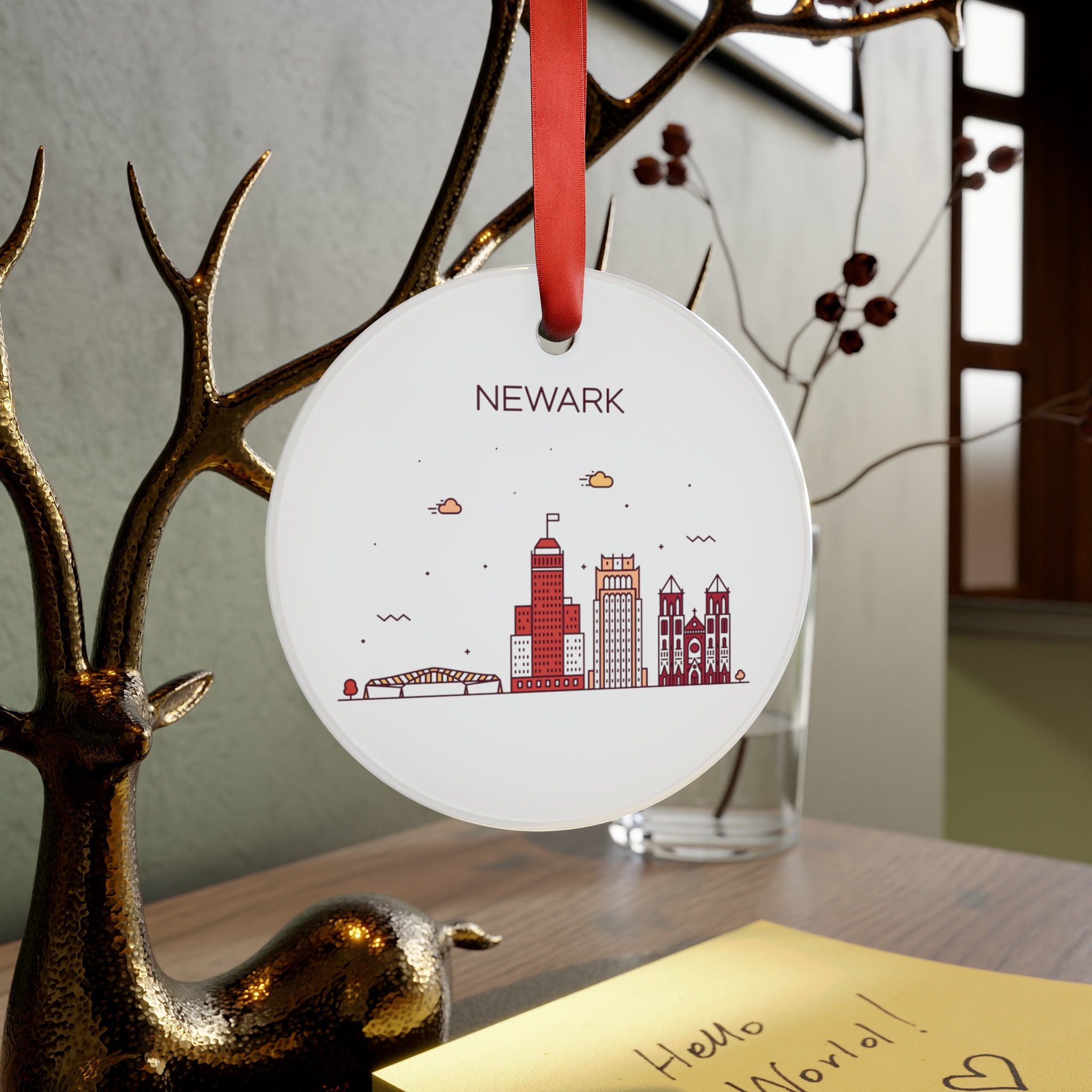 NEWARK NEW JERSEY City Skyline, American Travel White Acrylic Ornament ...